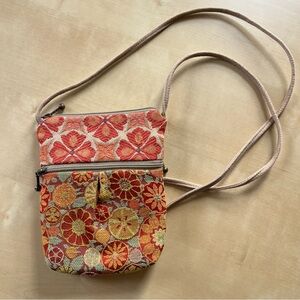 Maruca Embroidered Floral Crossbody Bag in Coral and Gold